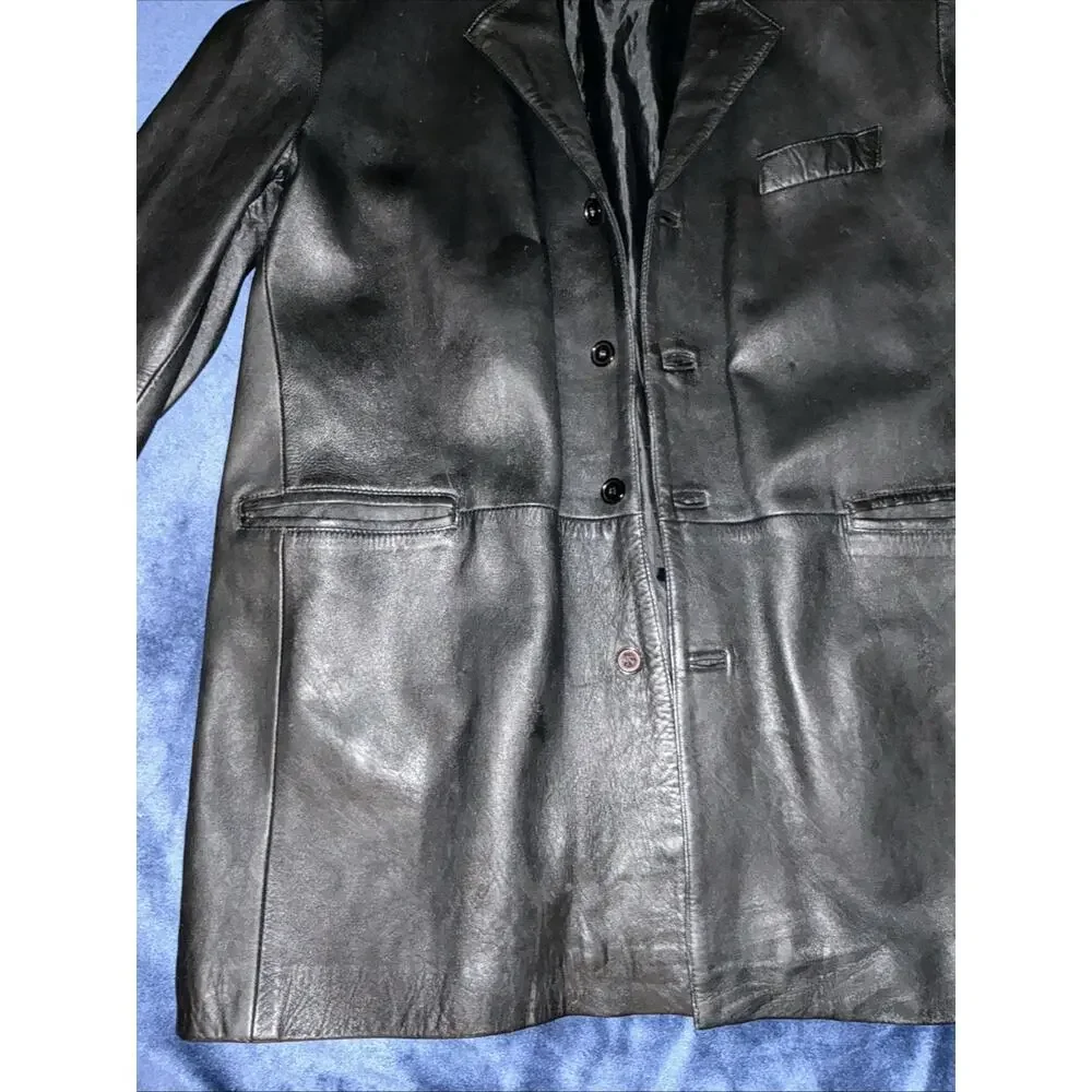 Vintage Gianni Versace Men’s Black Leather Blazer Coat Quite Luxury 58 Eu 48 XL